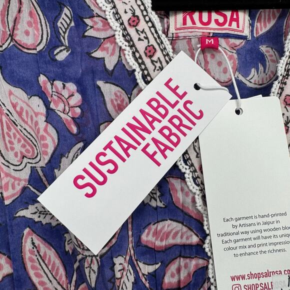 NWT Sal Rosa Womens Boho Hand Block-Printed Floral Tiered Maxi Dress Size M $235 - Picture 10 of 12